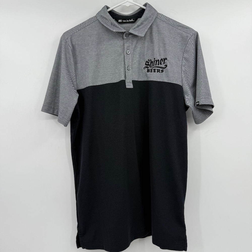 Travis Mathew Polo Shirt Men Medium Blue Gray Colorblock Short Sleeve Pima Blend